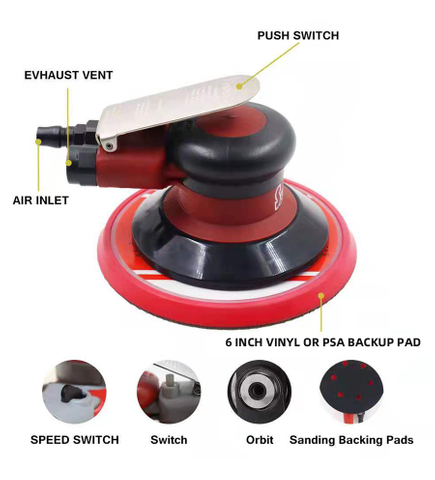 herramientas de pintura de lijadora de aire de 150 mm de vacío automático
